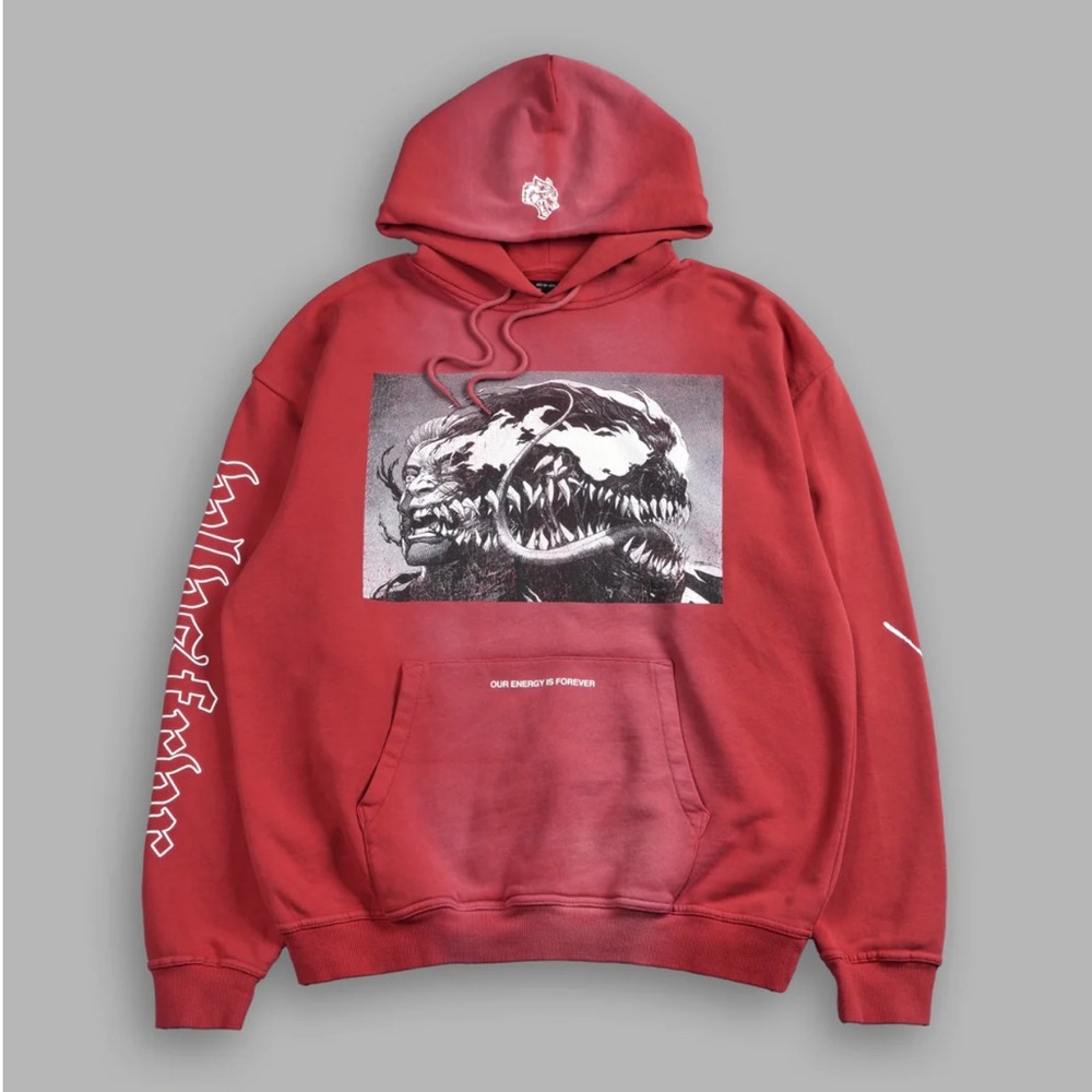 SEED OF DARCNESS UNISEX “B” HOODIE IN ROMAN RED TONAL SUN FADE
